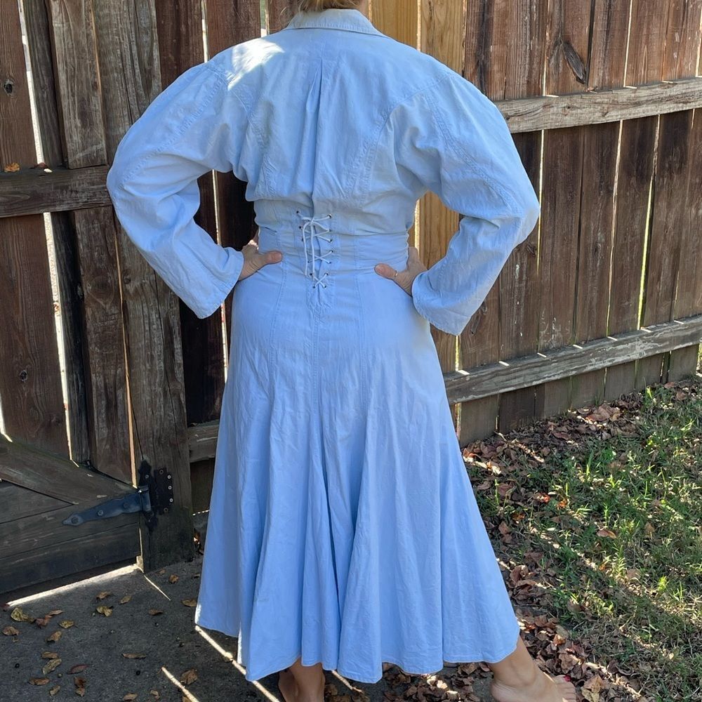 Vtg 80s/90s Karen Alexander light blue cotton western dress with‎ silver studs - Picture 2 of 16